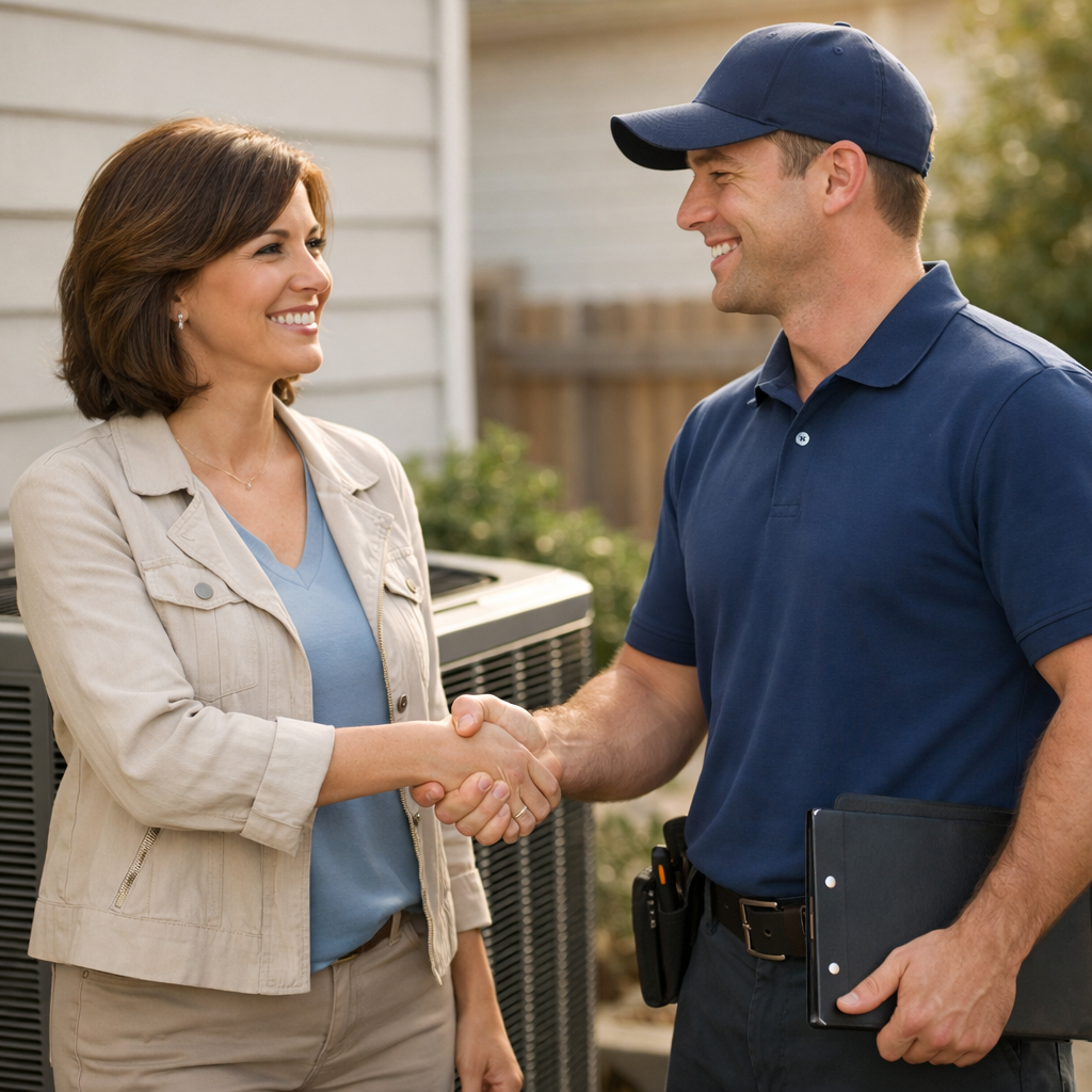 HVAC contractor shaking hands with customer